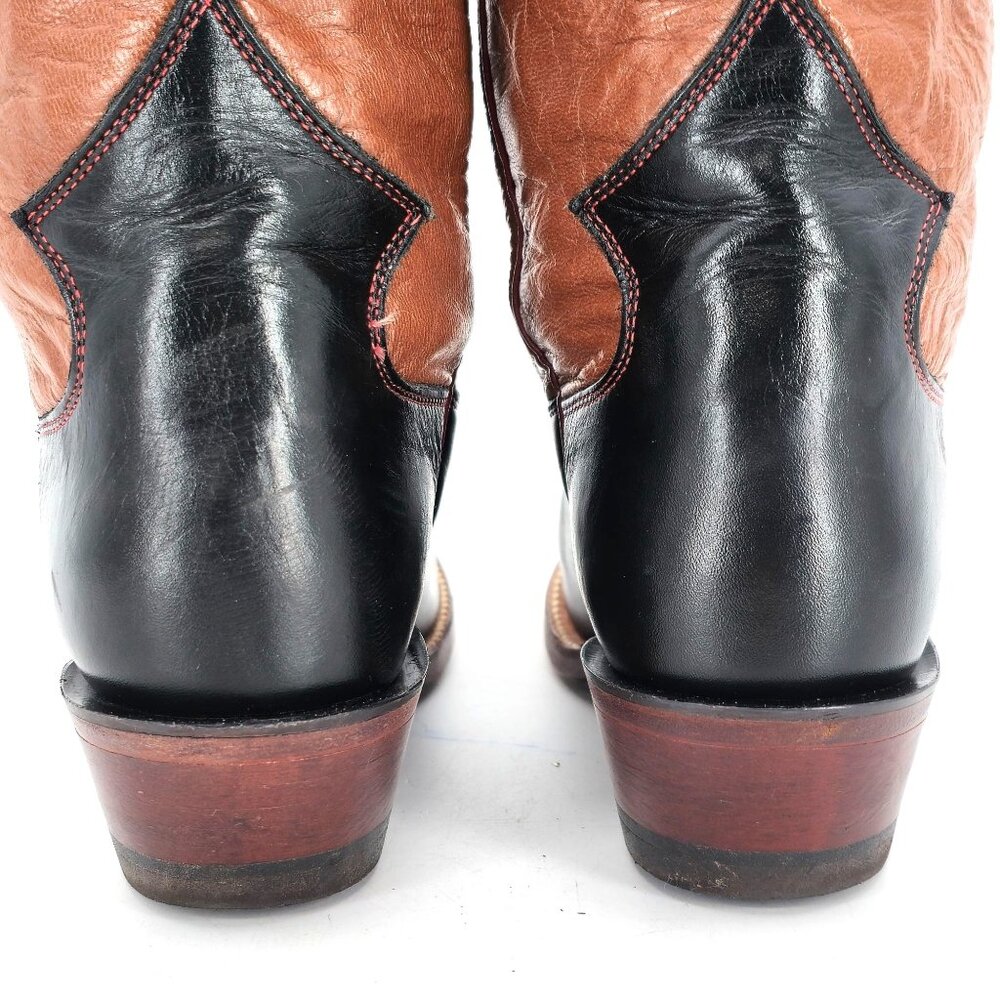Vintage Justin Cowgirl Womens 7B Black Brown Cowboy Boots Western Square Toe - Picture 10 of 16